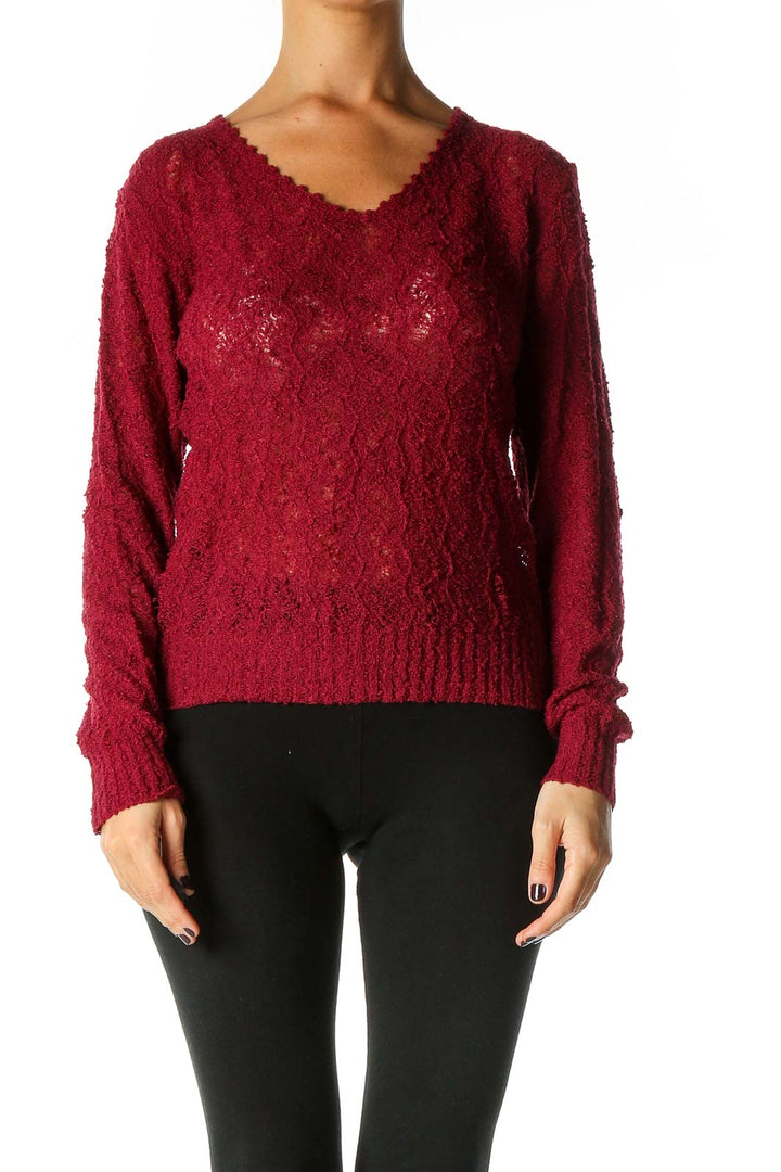 Red Textured Casual Sweater