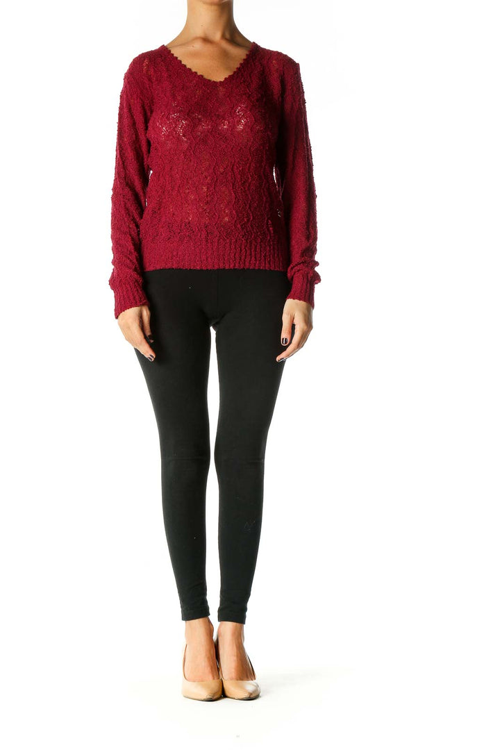 Red Textured Casual Sweater