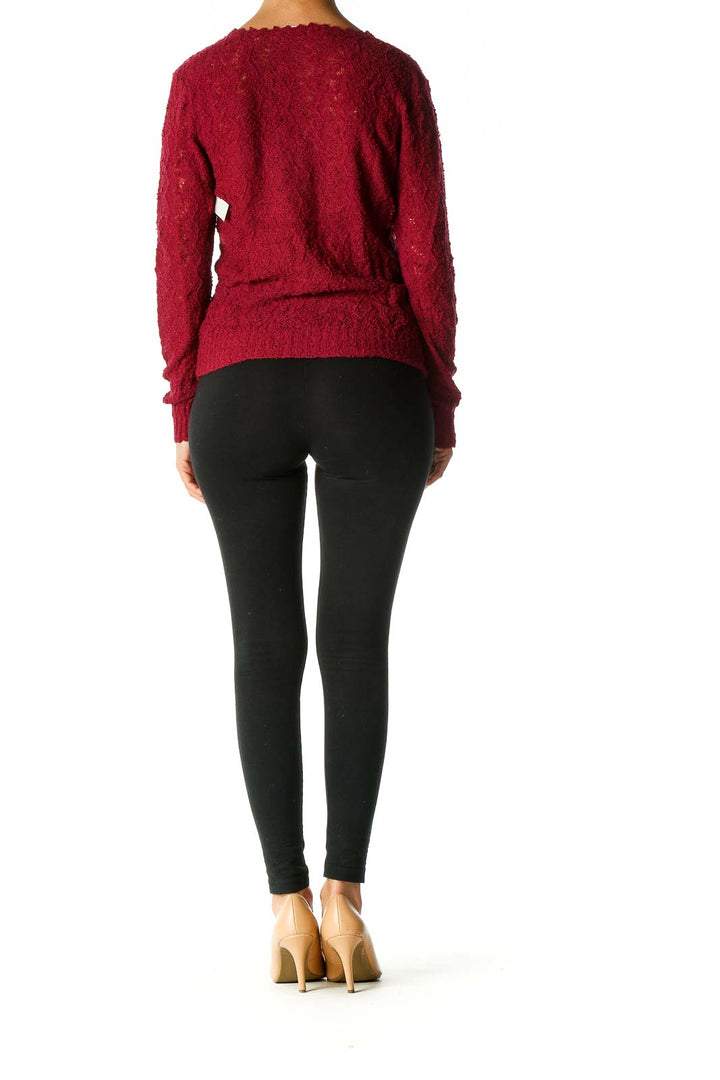 Red Textured Casual Sweater