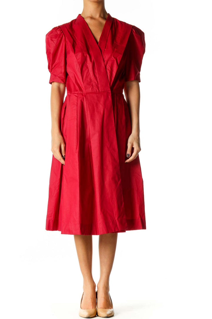 Red Solid Retro Fit & Flare Dress