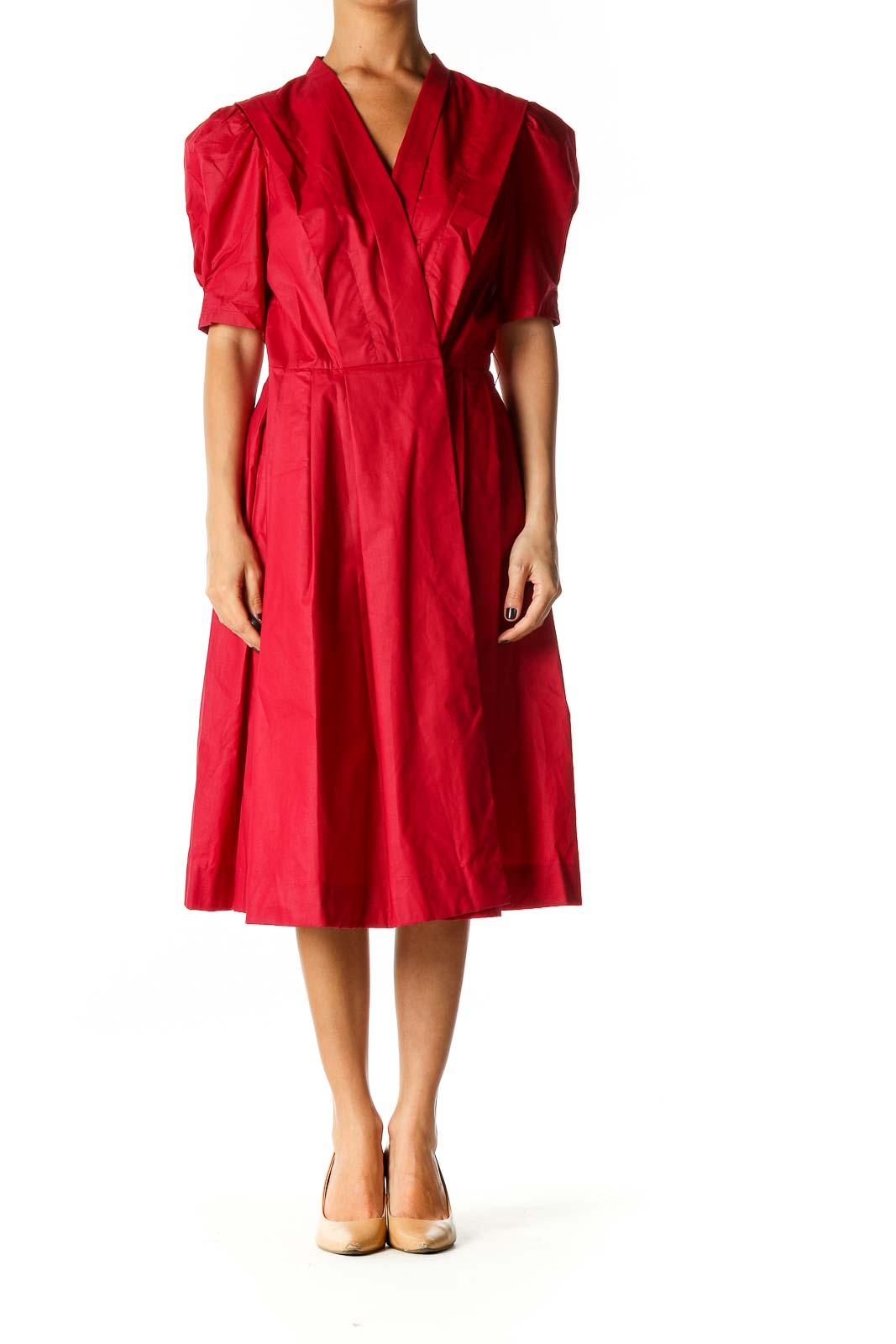 Red Solid Retro Fit & Flare Dress