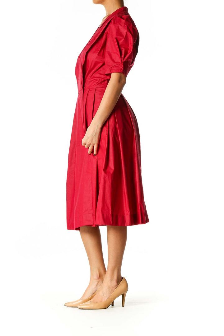 Red Solid Retro Fit & Flare Dress