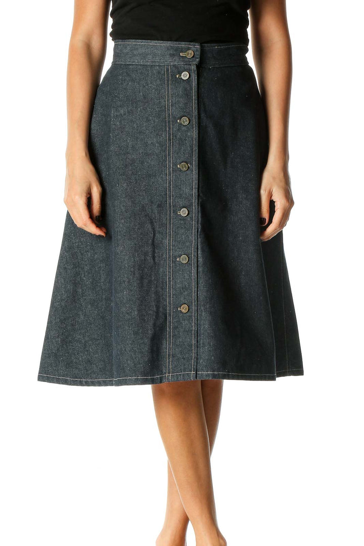 Gray Solid Retro Flared Skirt