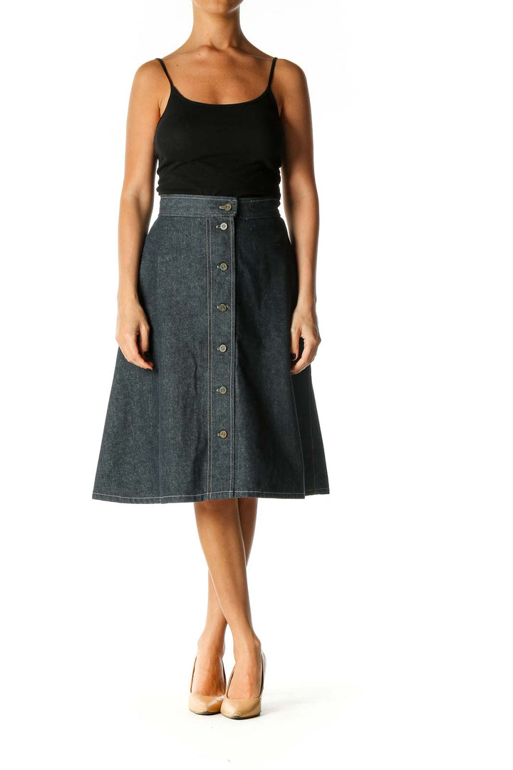 Gray Solid Retro Flared Skirt