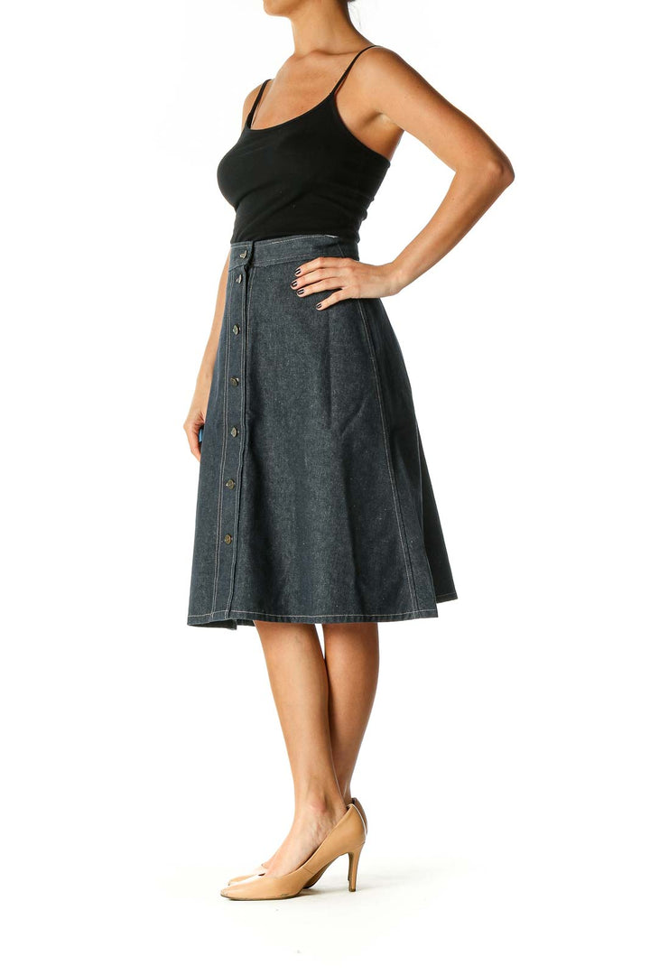 Gray Solid Retro Flared Skirt