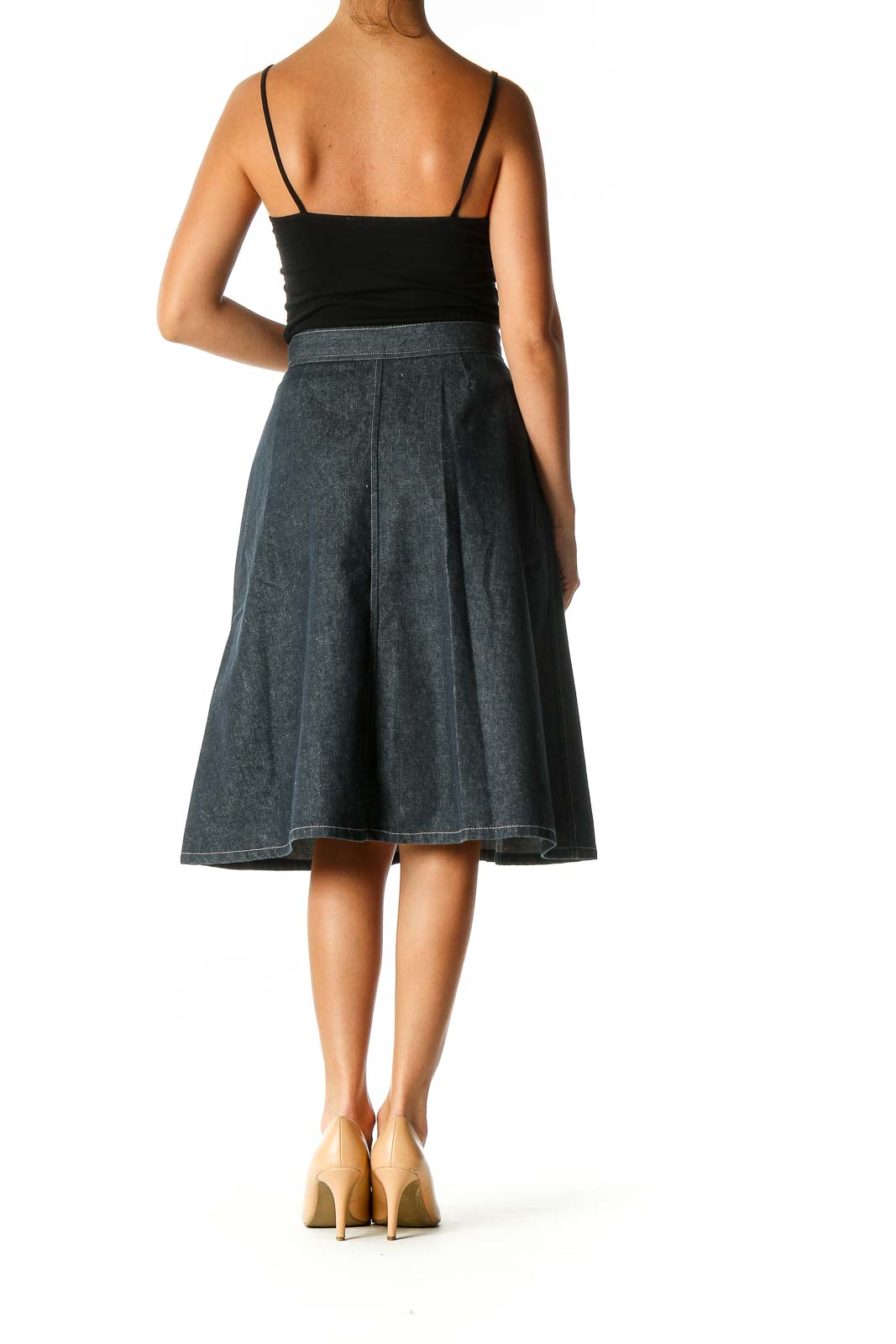 Gray Solid Retro Flared Skirt