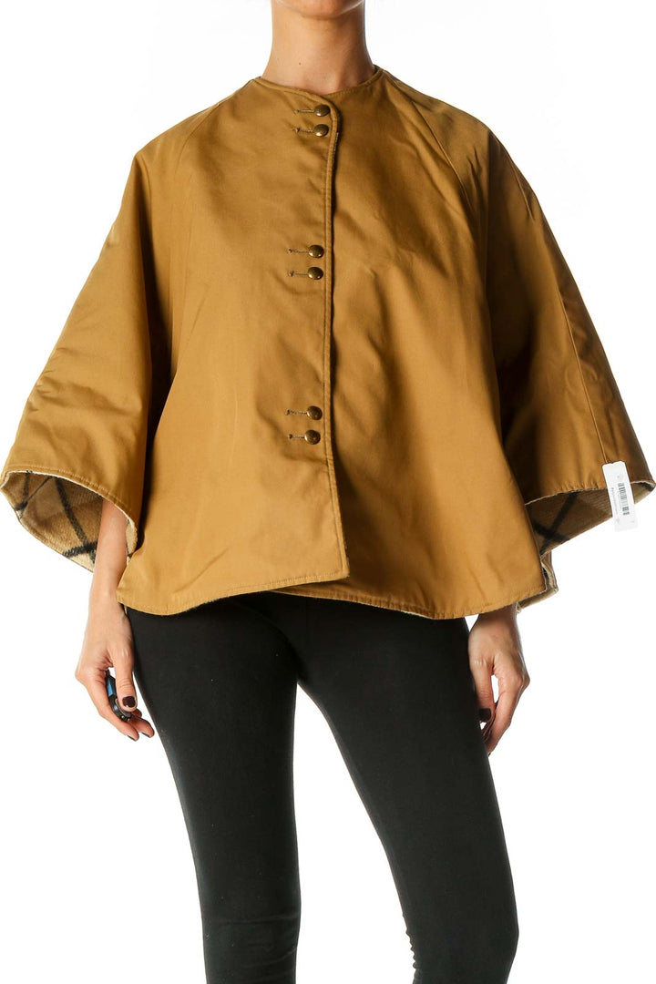 Brown Solid Short Poncho