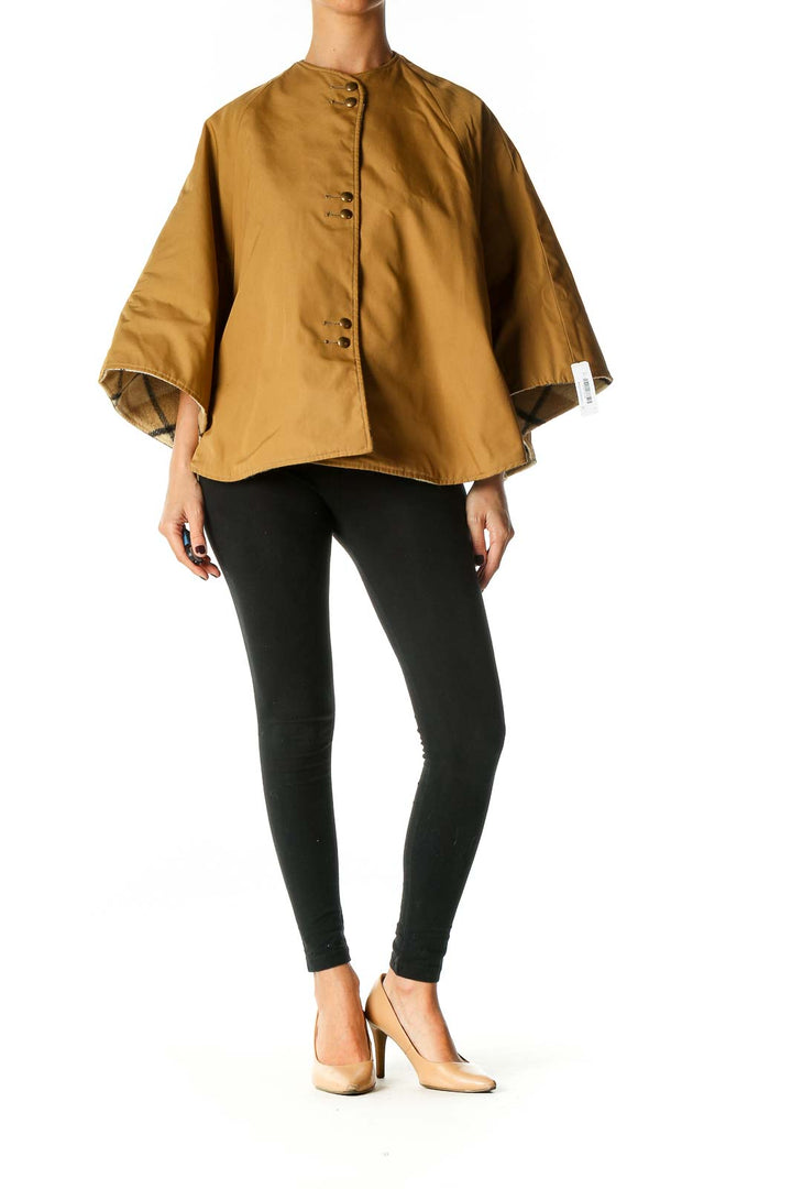 Brown Solid Short Poncho