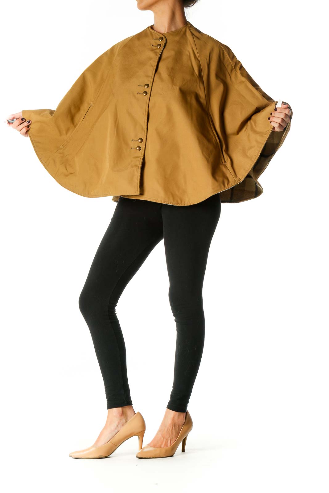 Brown Solid Short Poncho