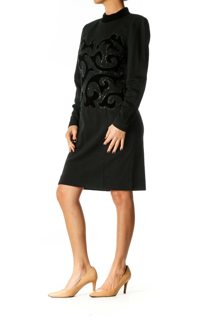 Black Textured Cocktail Sheath Dress