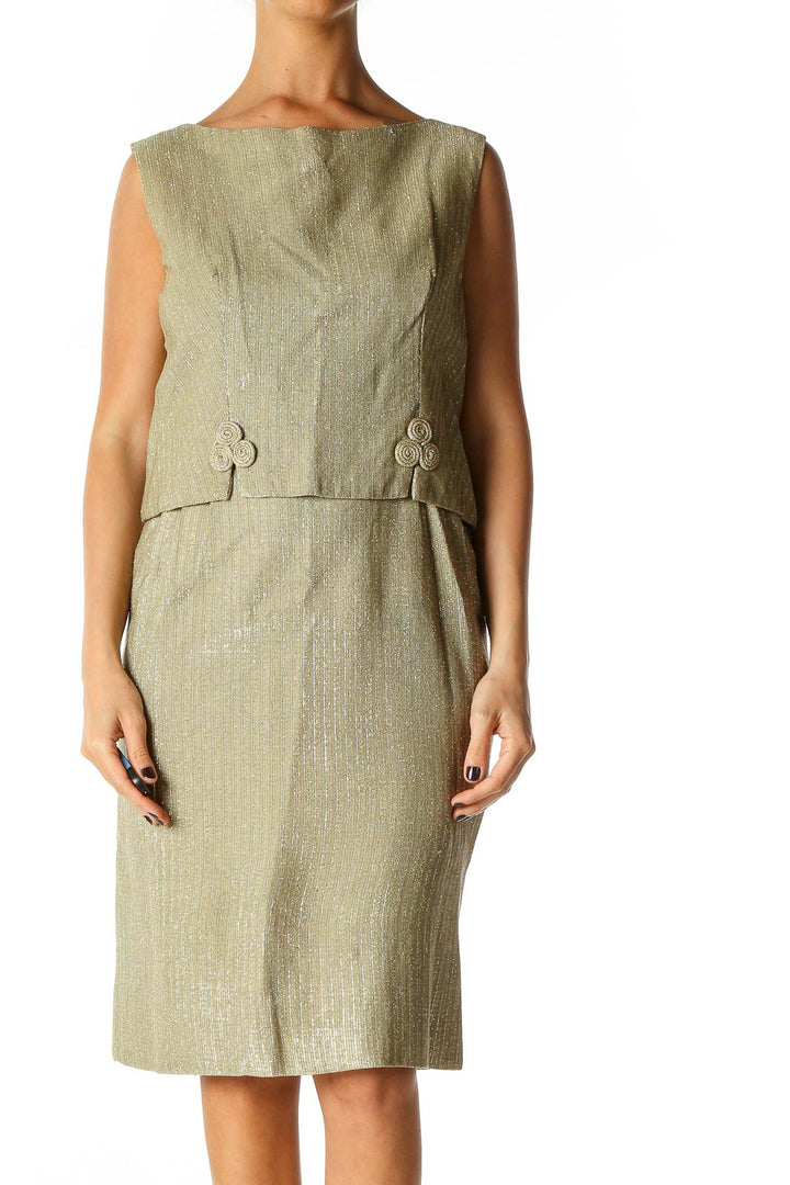 Green Textured Retro Sheath Dress