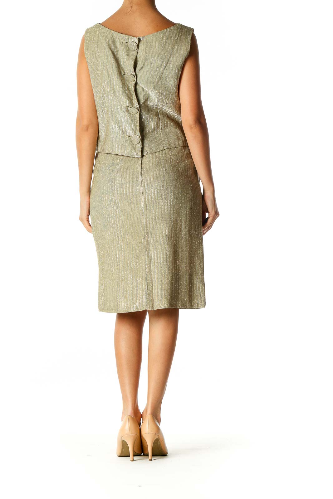 Green Textured Retro Sheath Dress