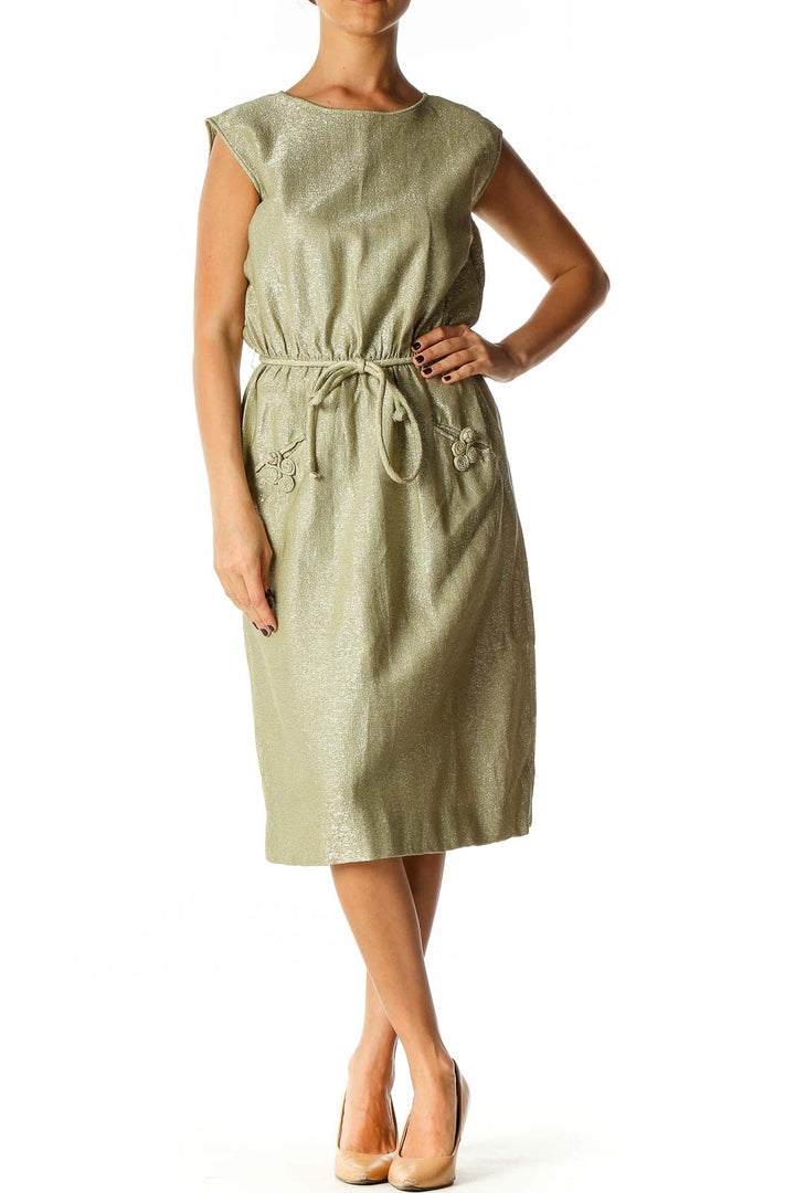 Green Textured Classic A-Line Dress