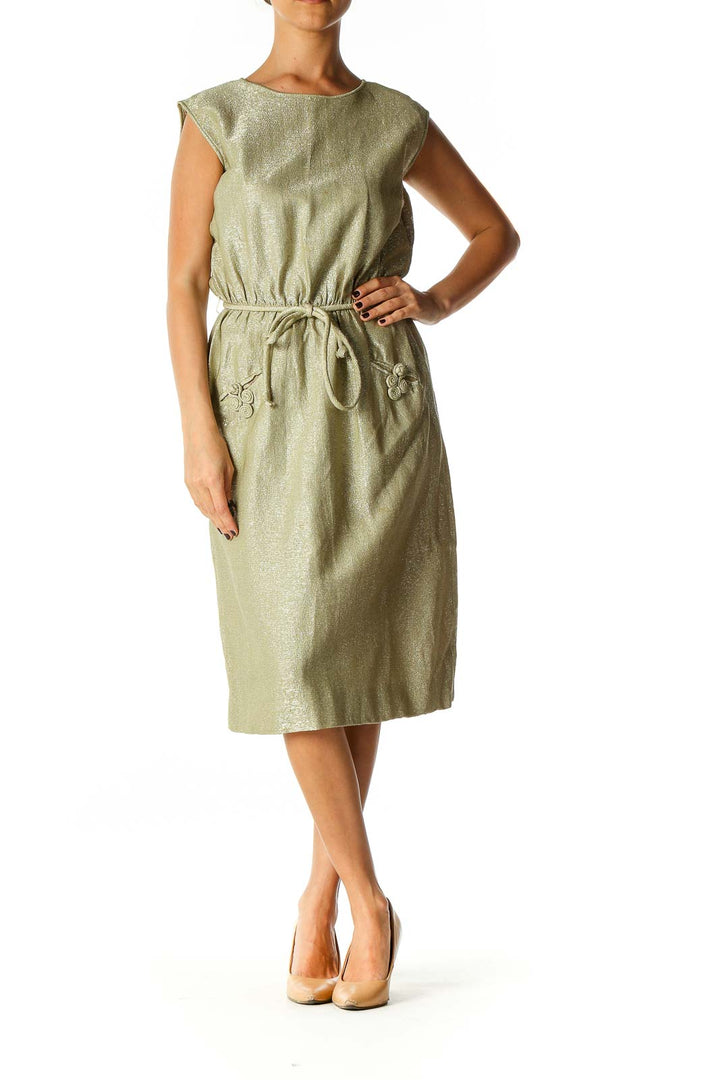 Green Textured Classic A-Line Dress