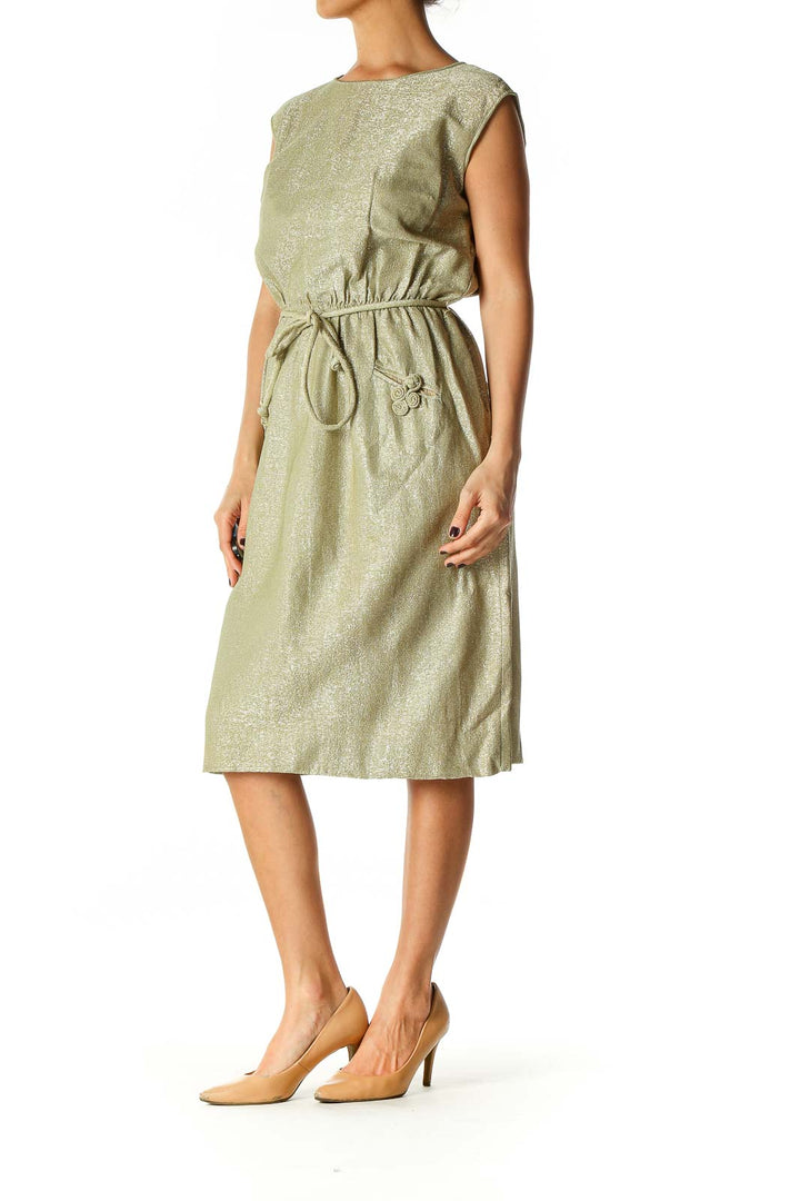 Green Textured Classic A-Line Dress