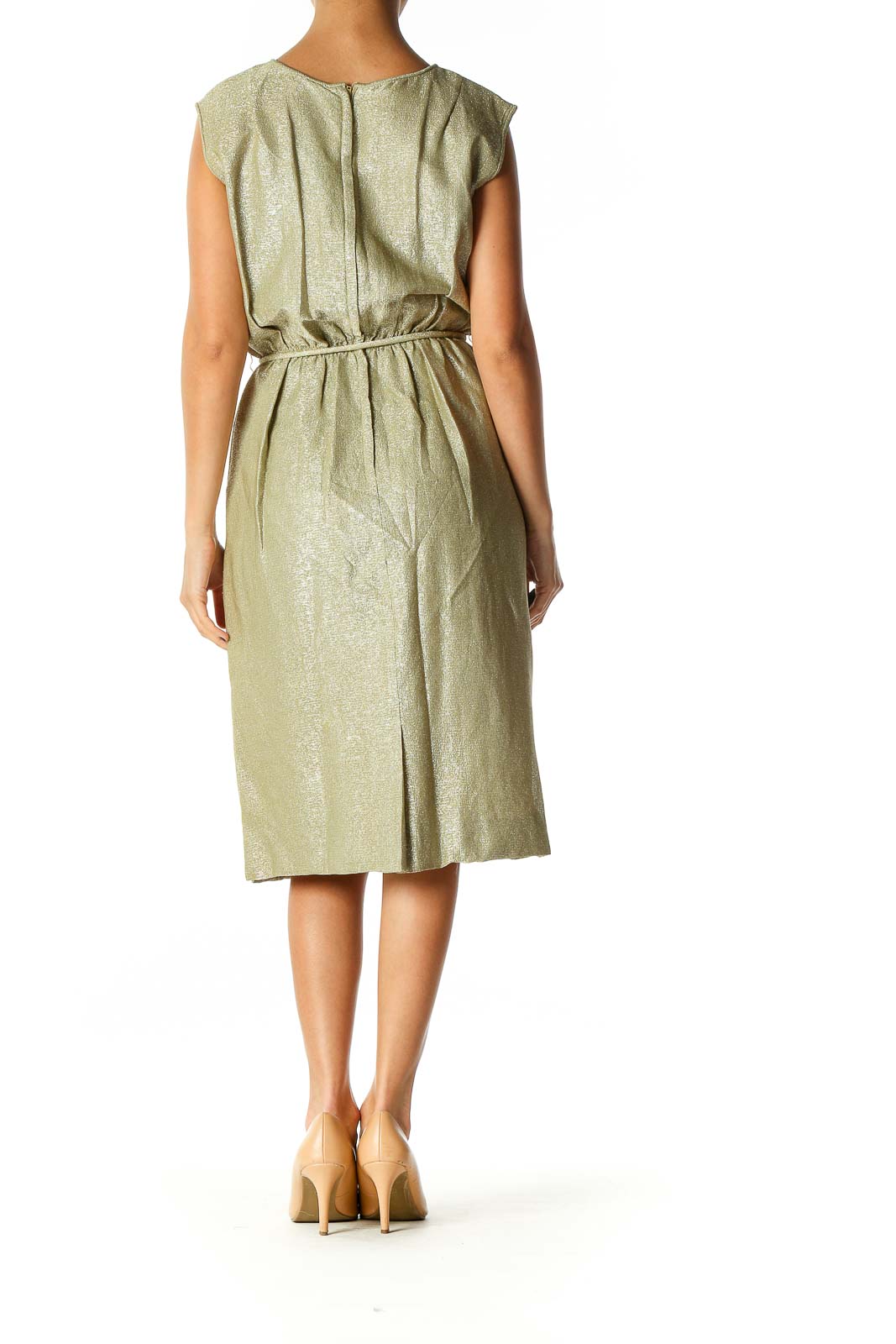 Green Textured Classic A-Line Dress