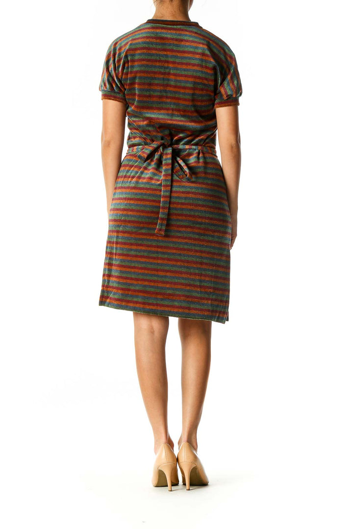 Brown Striped Casual Sheath Dress