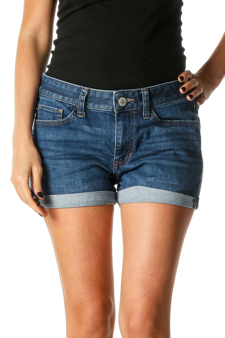 Blue Solid Casual Shorts