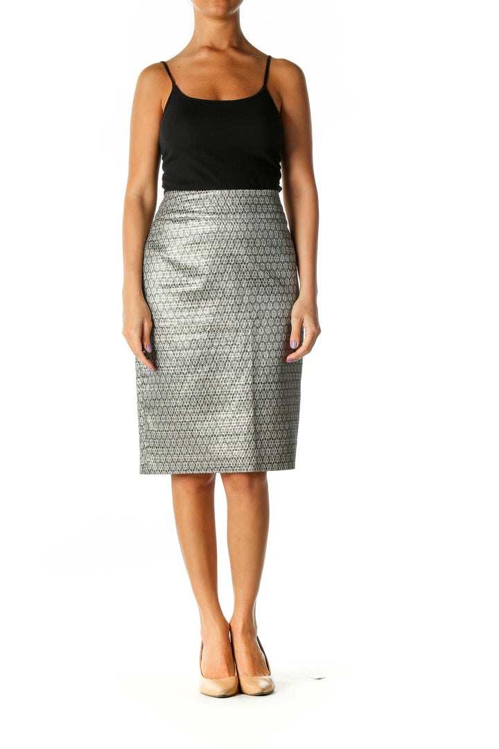 Gray Textured Classic Straight Skirt