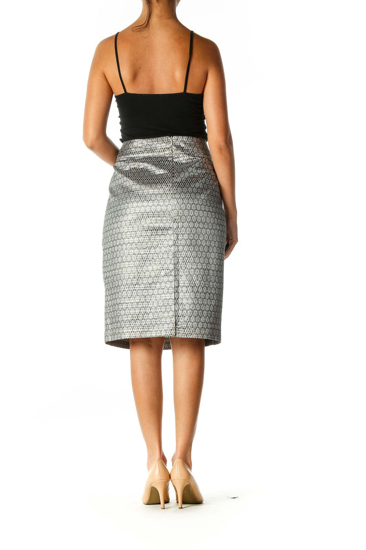 Gray Textured Classic Straight Skirt