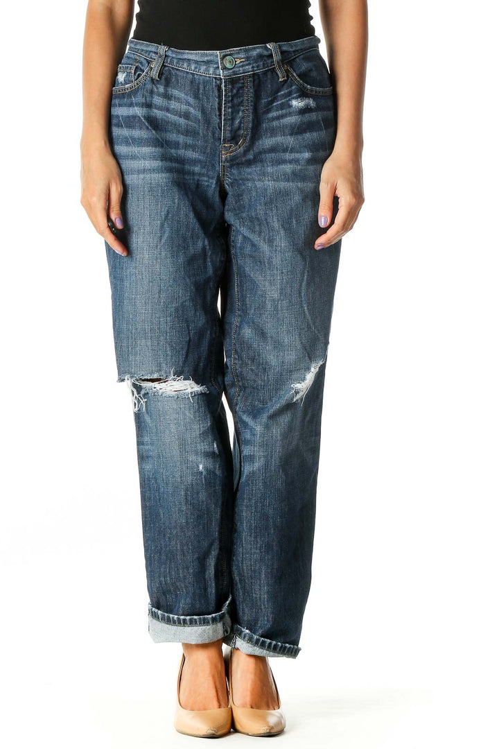 Blue Casual Straight Leg Jeans