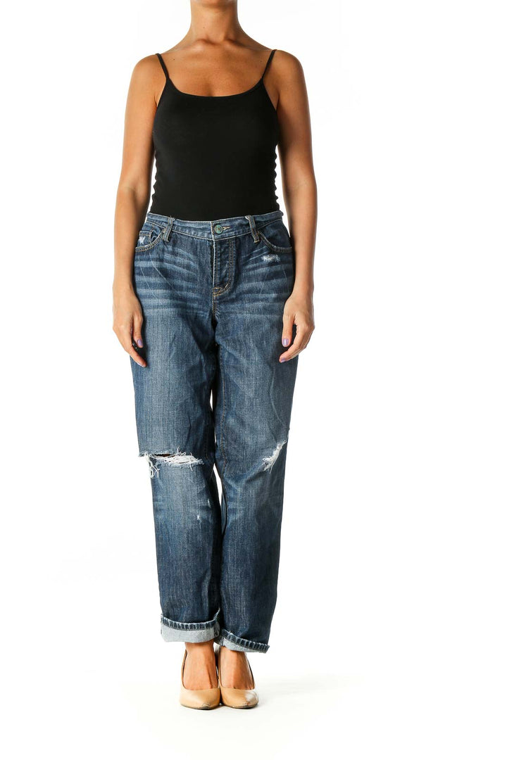 Blue Casual Straight Leg Jeans