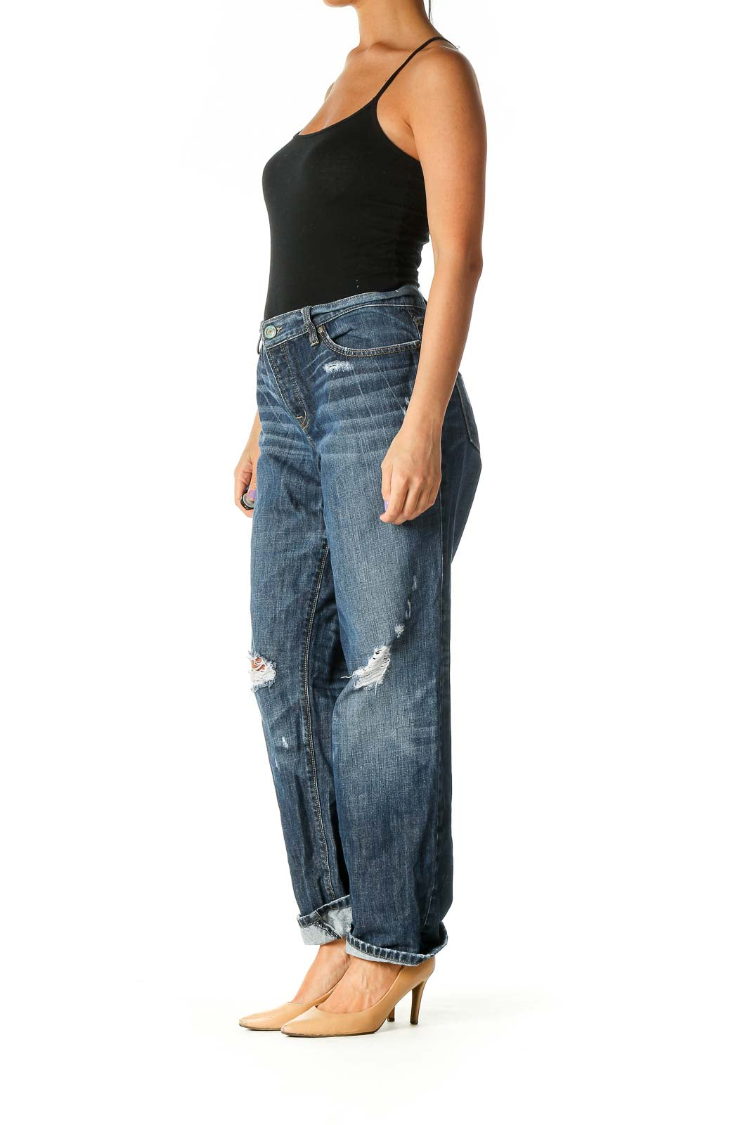 Blue Casual Straight Leg Jeans