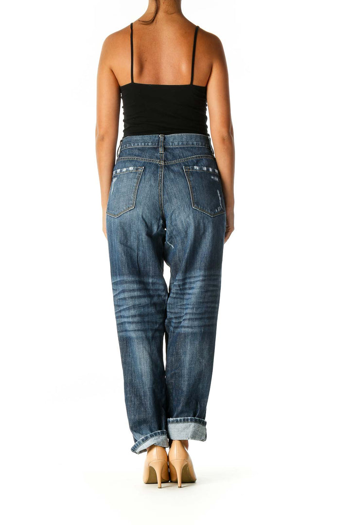 Blue Casual Straight Leg Jeans