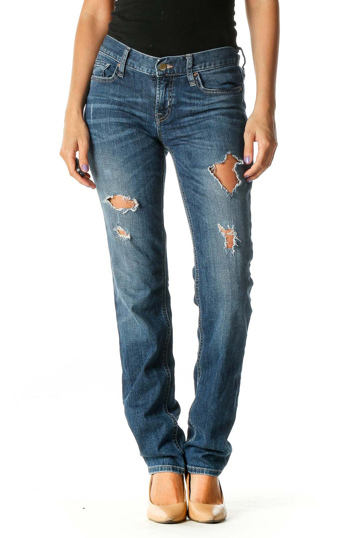 Blue Casual Straight Leg Jeans