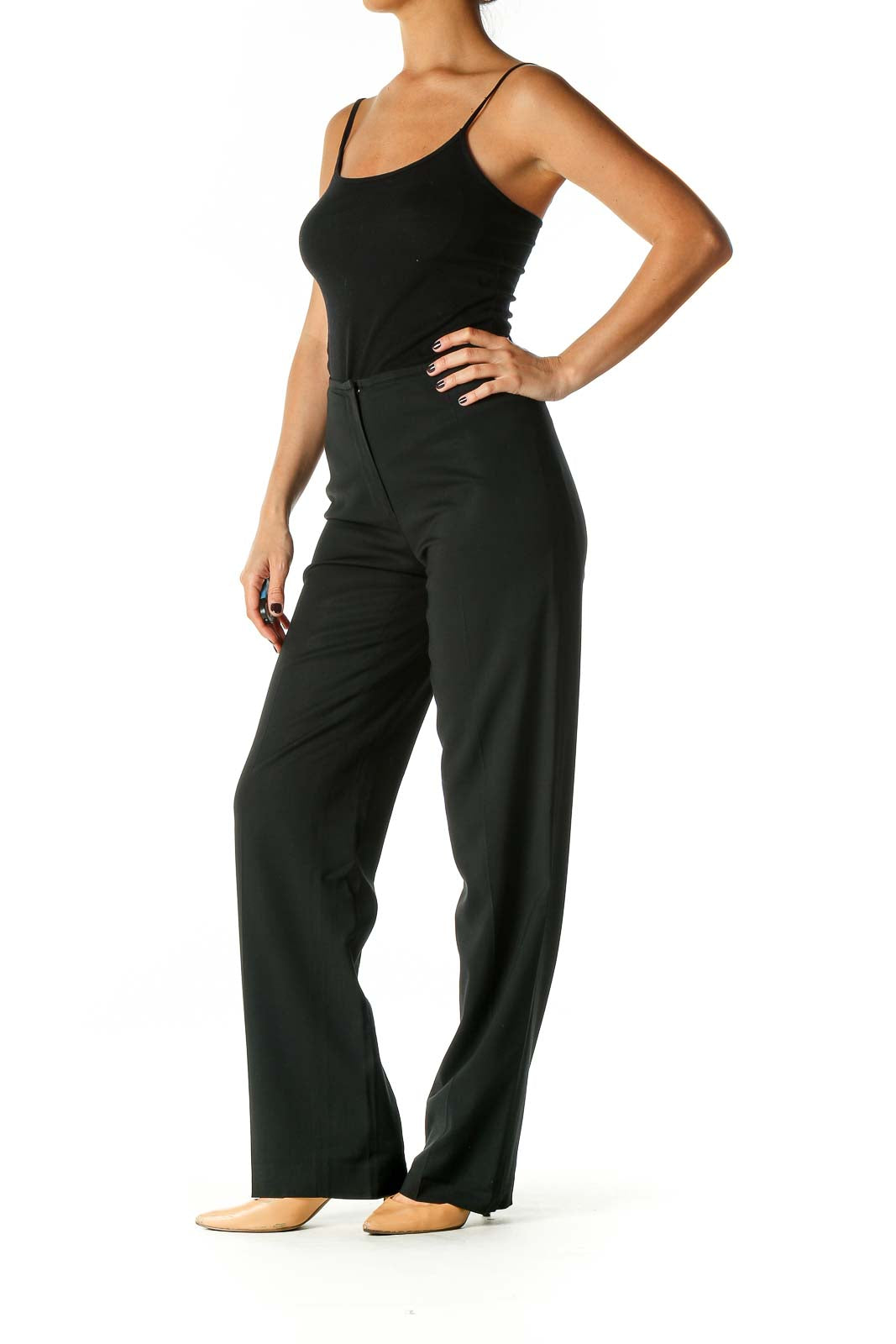 Black Solid Classic Trousers