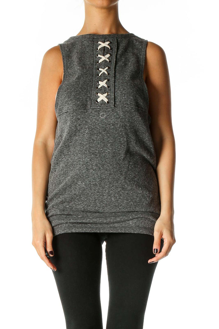 Gray Solid Casual Tank Top