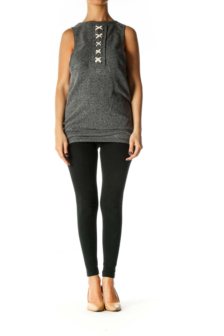 Gray Solid Casual Tank Top