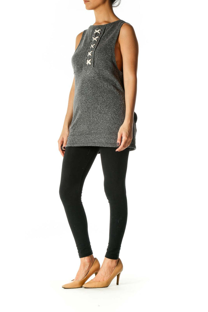 Gray Solid Casual Tank Top