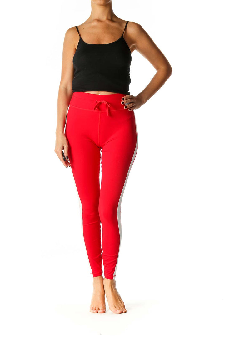 Red Solid Casual Leggings