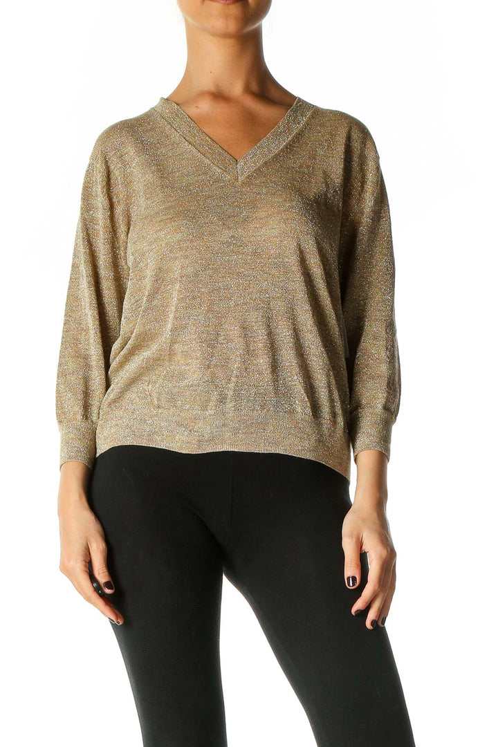 Brown Textured Casual Sweater