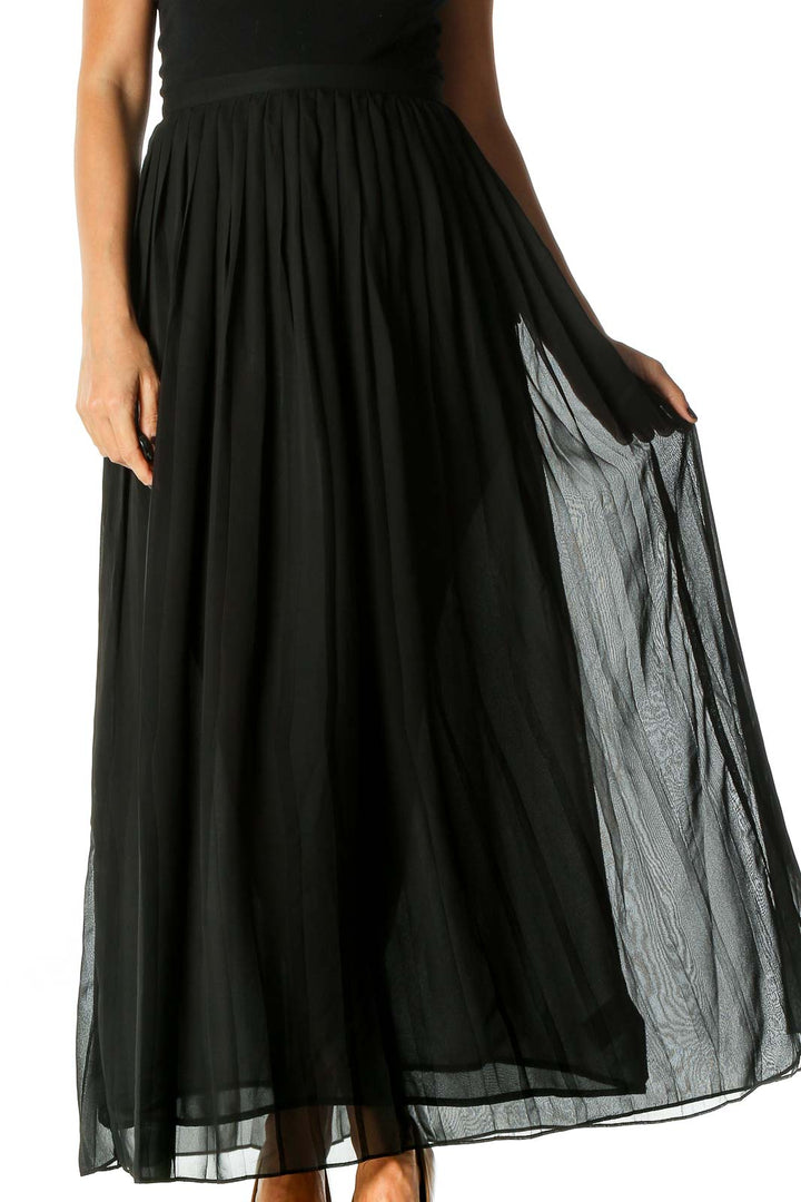 Black Solid Retro Flared Skirt