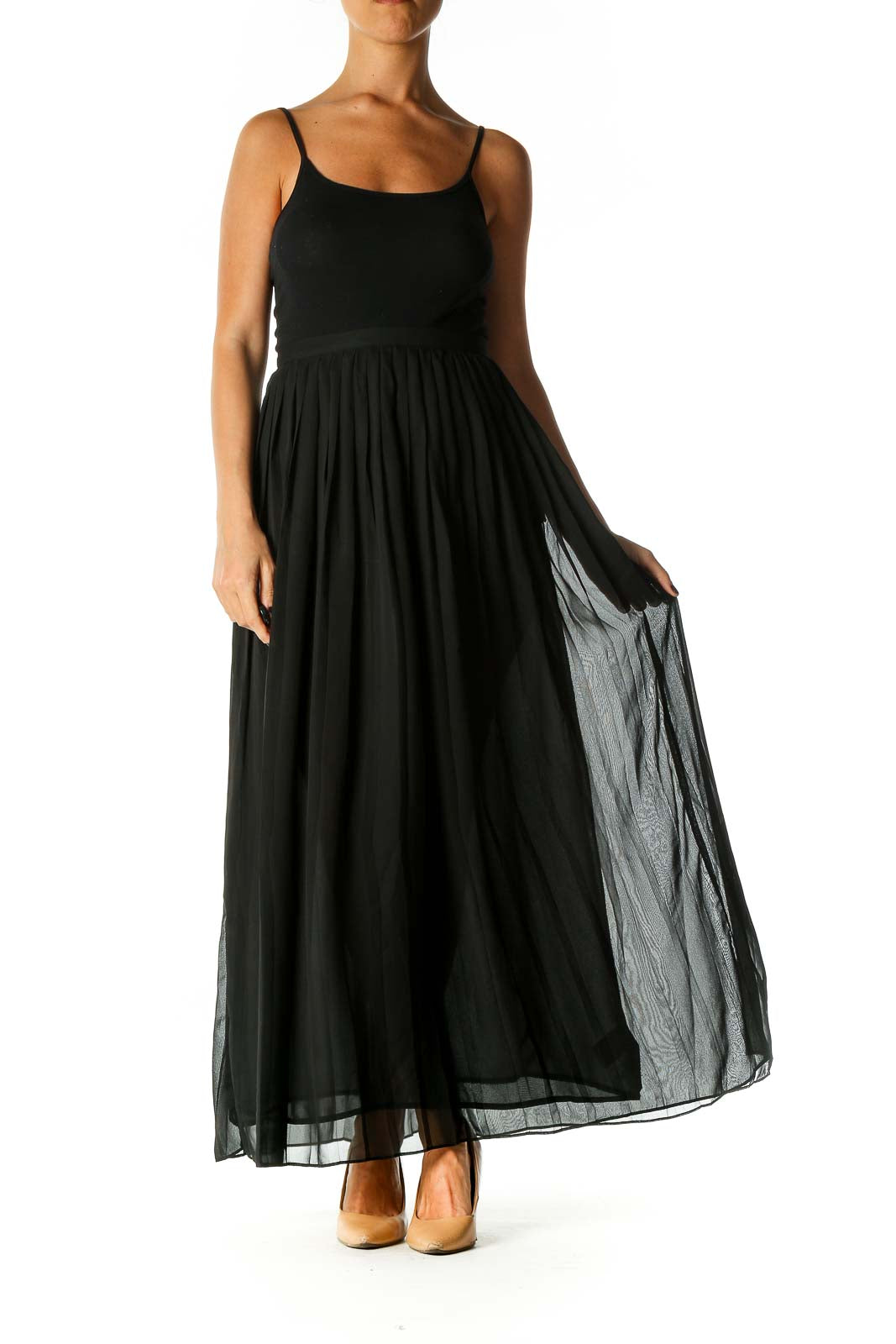 Black Solid Retro Flared Skirt