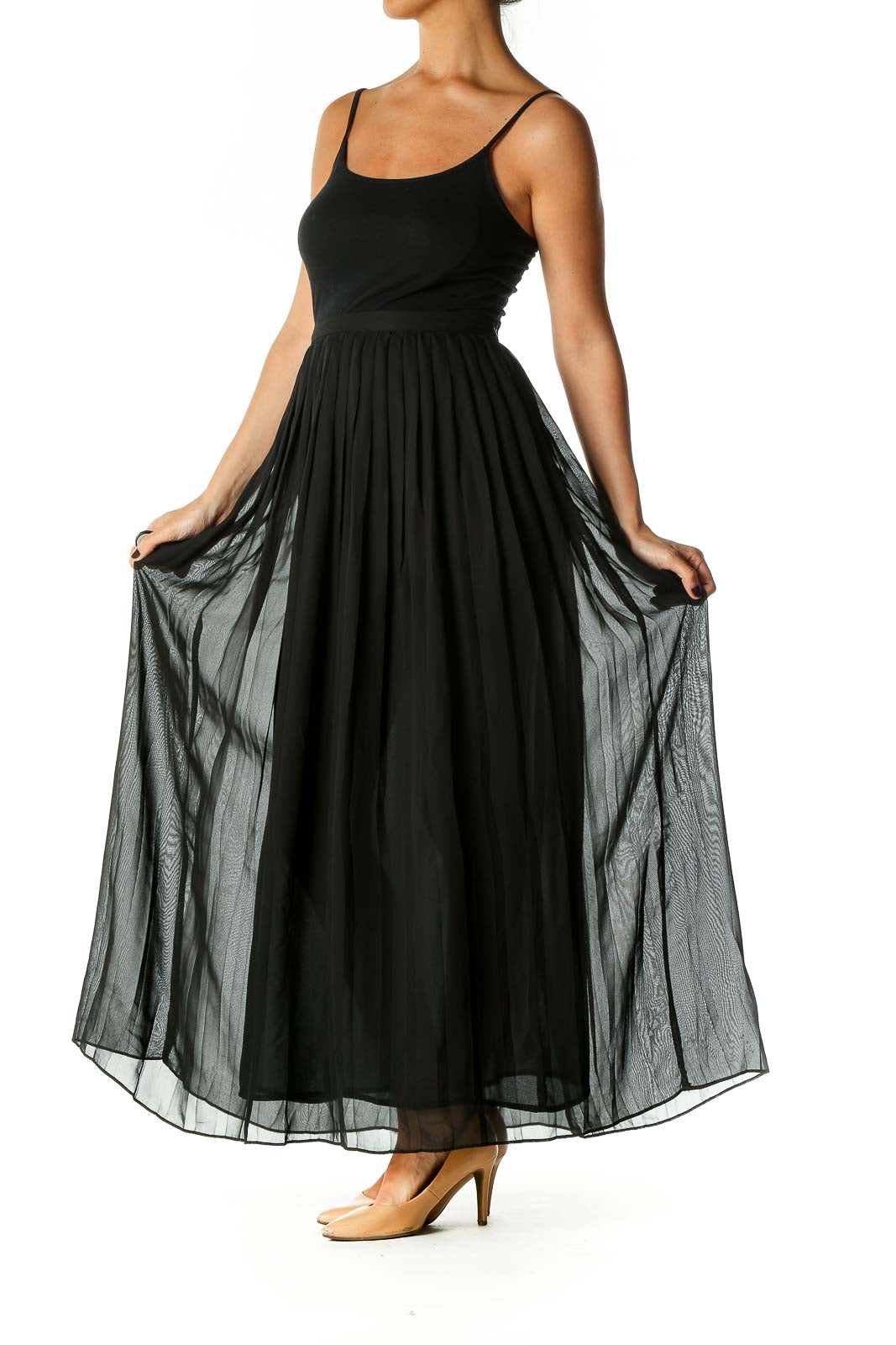 Black Solid Retro Flared Skirt