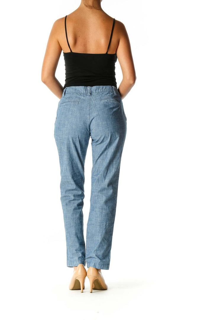 Blue Textured Casual Trousers