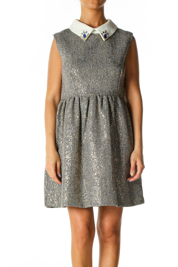 Gray Textured Semiformal Fit & Flare Dress