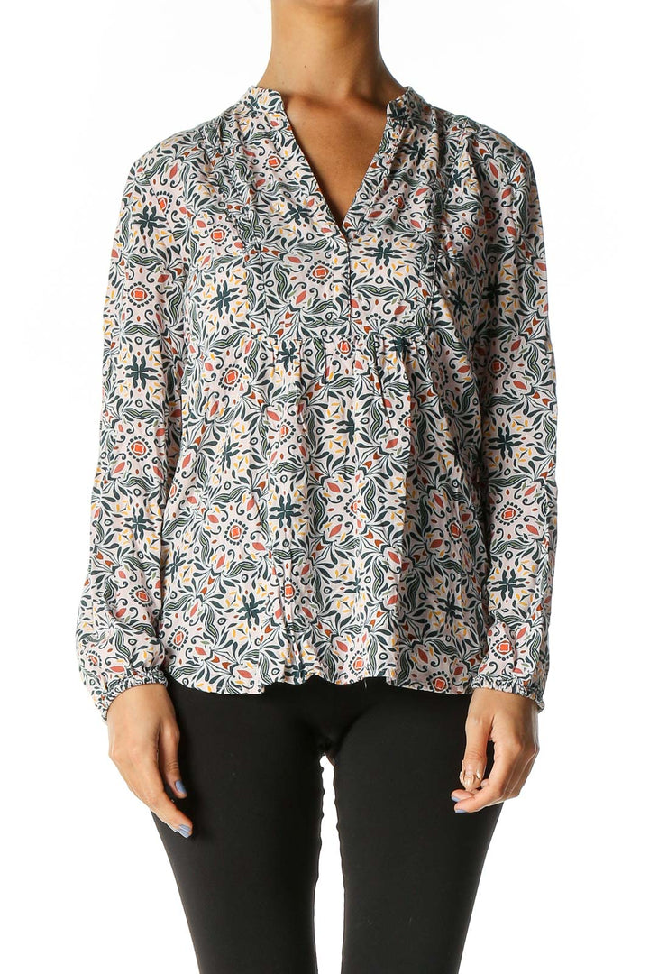 Beige Graphic Print All Day Wear Blouse