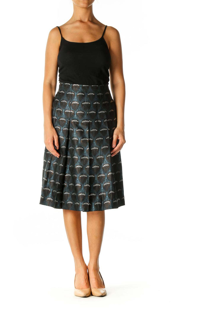 Black Printed Party Pleated Skirt