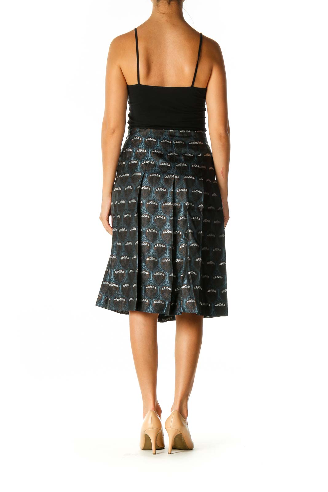 Black Printed Party Pleated Skirt