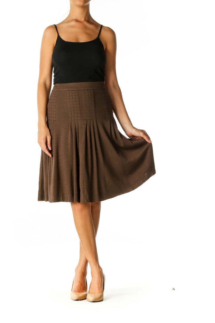 Brown Solid Retro Flared Skirt