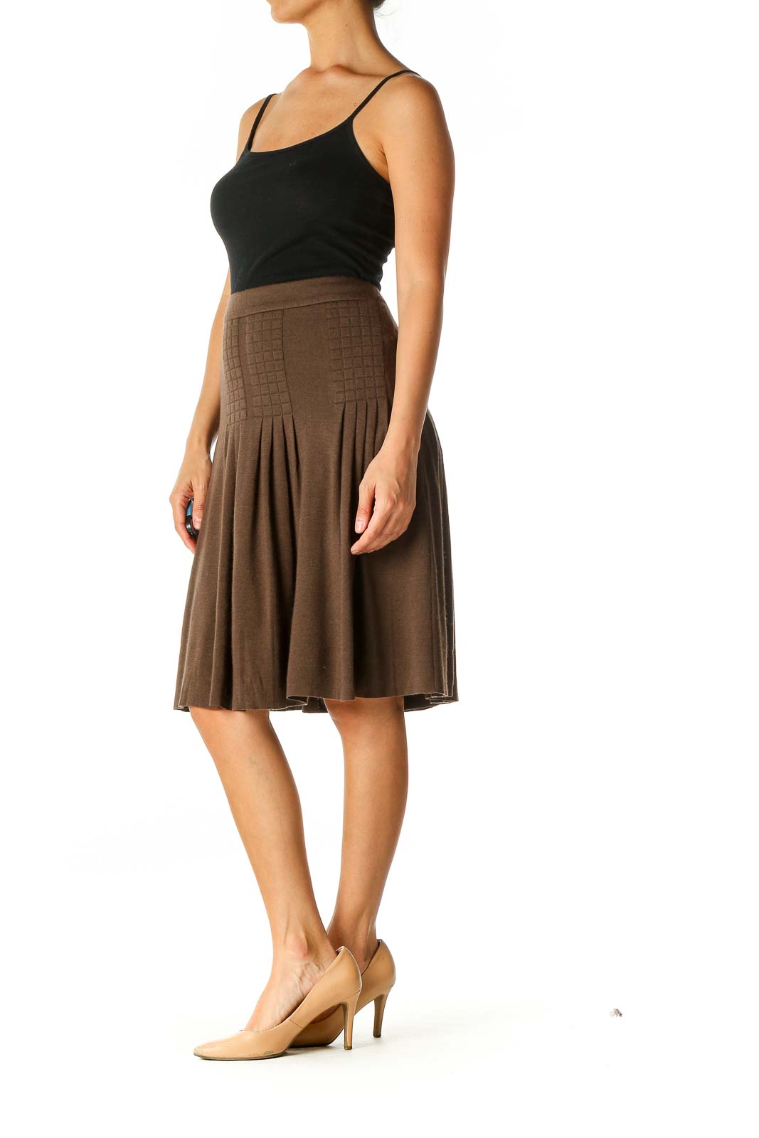 Brown Solid Retro Flared Skirt