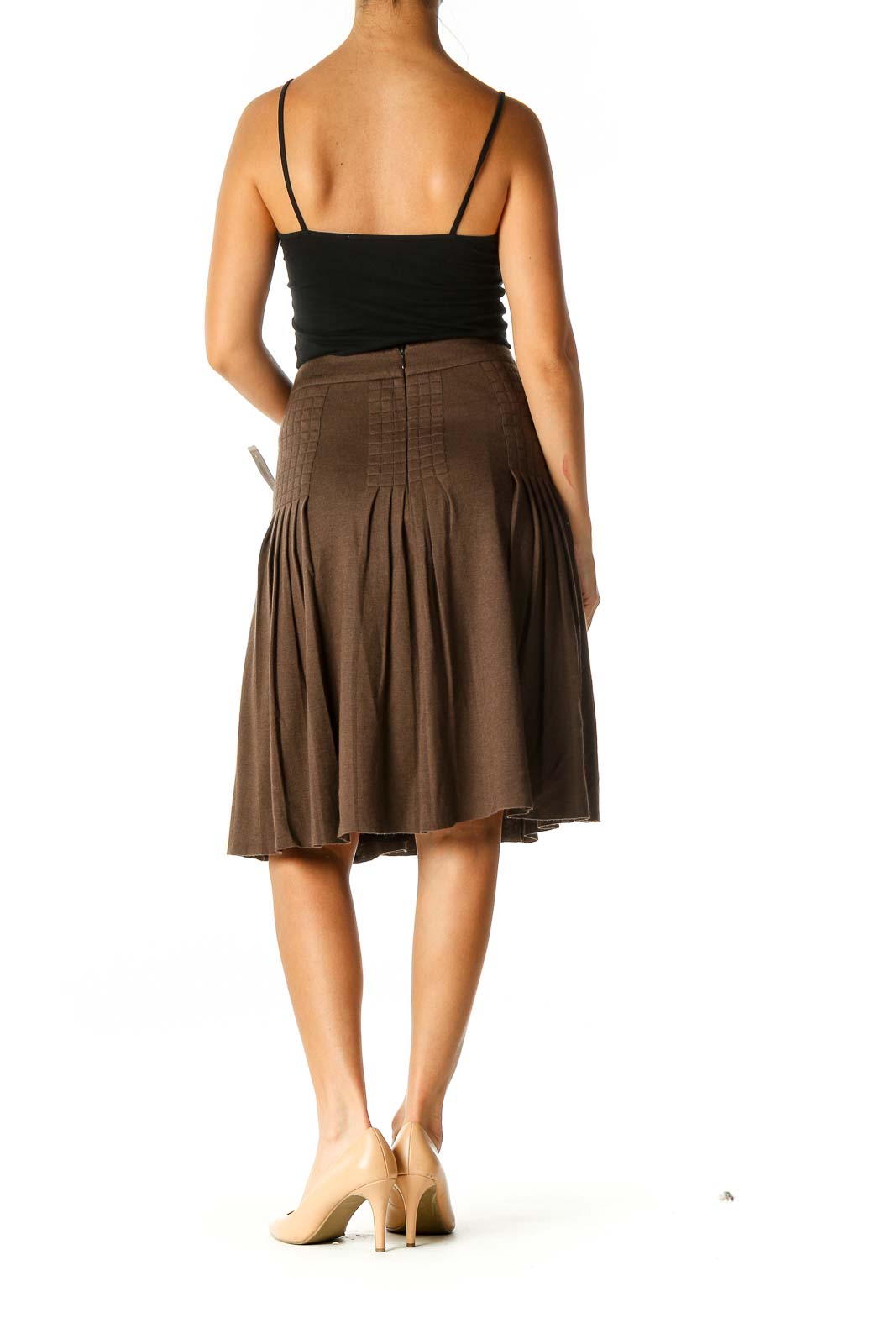 Brown Solid Retro Flared Skirt