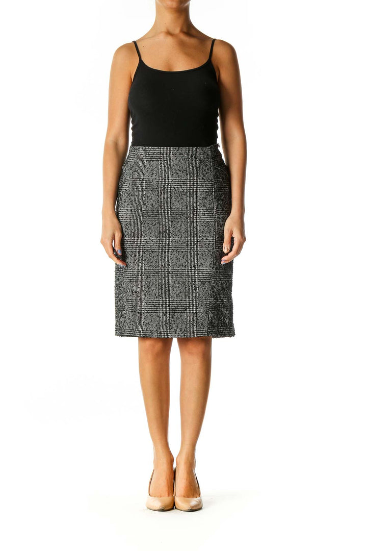 Black Textured Casual Straight Skirt