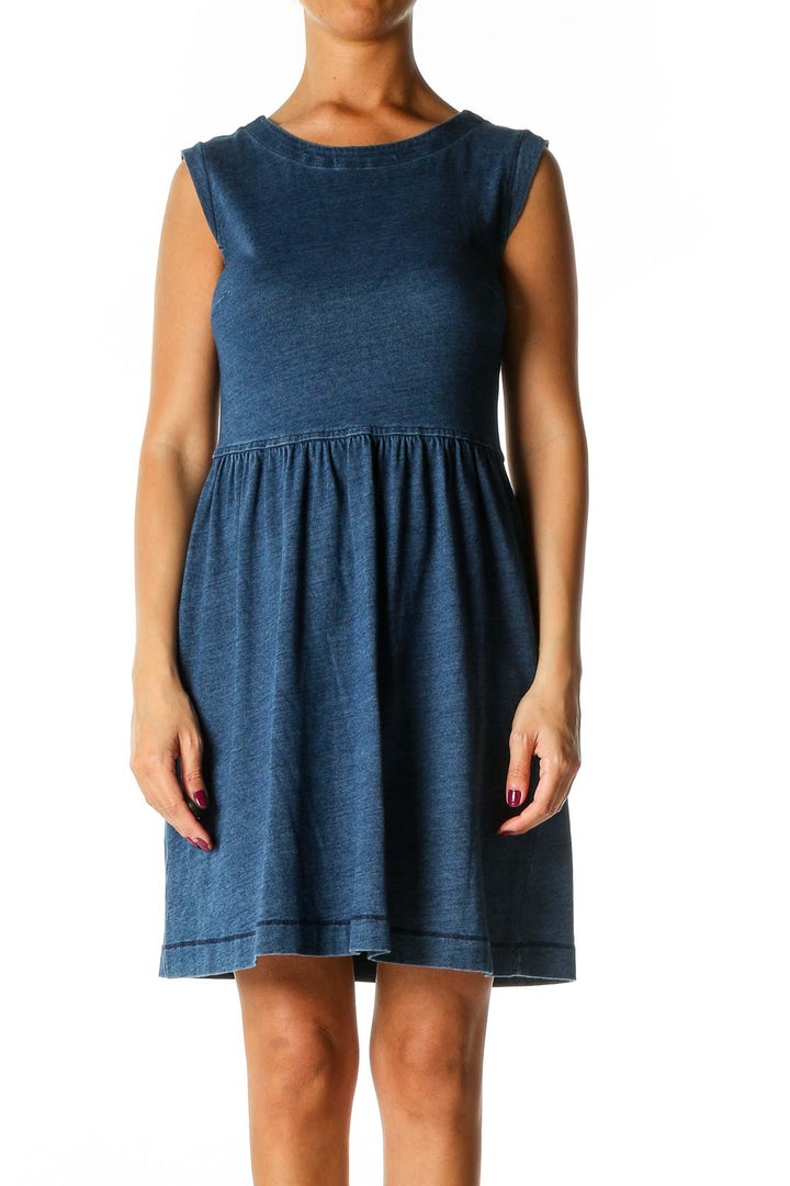 Blue Solid Casual A-Line Dress