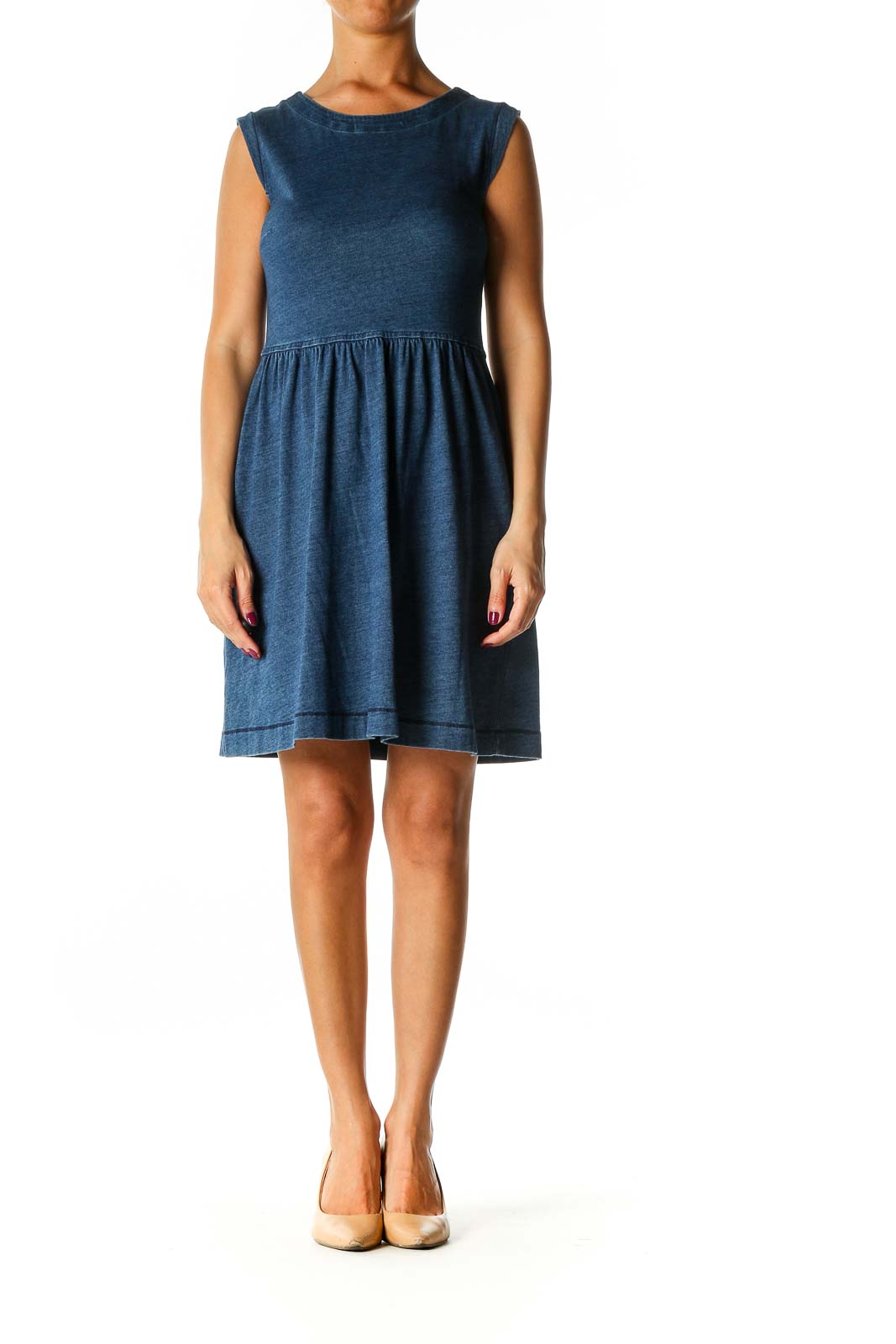 Blue Solid Casual A-Line Dress