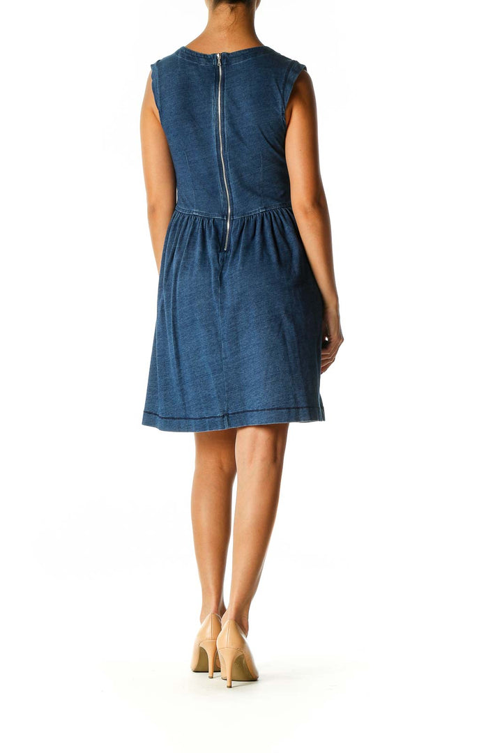 Blue Solid Casual A-Line Dress